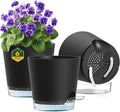 6 inch Self Watering Pots for Indoor Outdoor Plants, 3 Pack Flower Plant Pots with Drainage Holes and Clear Reservoirs, Visible Water Level, Plastic Planters with Wicking Rope, Black-Ruum Studio Home