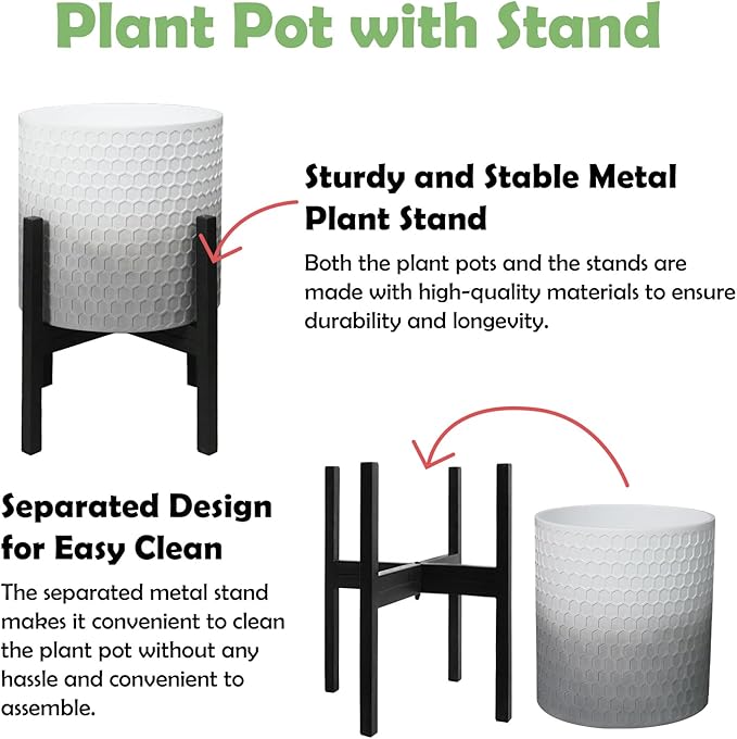 10 & 12 Inches Planters with Metal Sand for Indoor Plants Set of 2,Decorative Plant Pots with Holder, Outdoor Flower Pots with Legs, Modern Garden Pot with Drainage Holes for Snake Plant, House plants-Ruum Studio Home