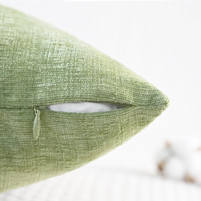 CaliTime Throw Pillow Covers Decorative 12 X 20 Inches Pack of 2 Cozy Chenille Cushion Cases for Couch Sofa Bed Living Room Home Sage Green-Ruum Studio Home