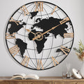 24 Inch Large Wall Clock for Living Room Decor,Big Modern Decorative Silent World Map Metal Wall Clock with Vintage Gold Roman Numeral for Office,Living Room,Kitchen,Dining Room-Ruum Studio Home
