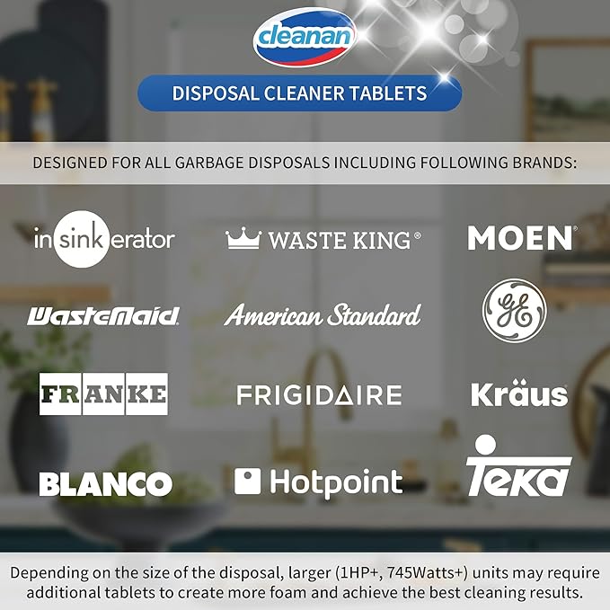 Foaming Garbage Disposal Cleaner and Deodorizer Tablets-24 Pack Food Disposal Cleaner, Quickly Eliminates Odors, XL Powerful Foaming Action, Refreshing Lemon Scent, Natural Ingredients, 1 Year Supply-Ruum Studio Home