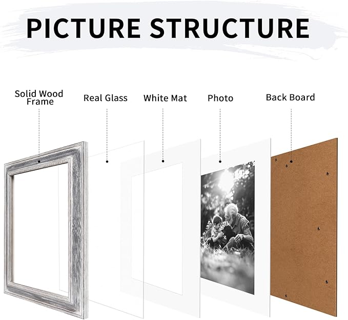 Yaetm 11x14 Rustic White Wood Picture Frame with Mat for 8x10, Weathered Solid Wood Frame with Real Glass, Distressed White Wooden Photo Frames 11 x 14 for Tabletop & Wall Mount, 2 Pack-Ruum Studio Home