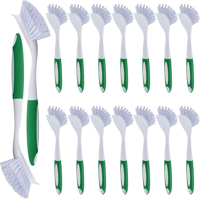 Hsei 20 Pcs Green Kitchen Scrub Dish Brush Bulk with 11 Inch Anti Slip Handle Cleaning Dish Scrubber with Stiff Bristles Washing Scrub Brushes for Housekeeping for Pots and Pans, Kitchen Sink-Ruum Studio Home