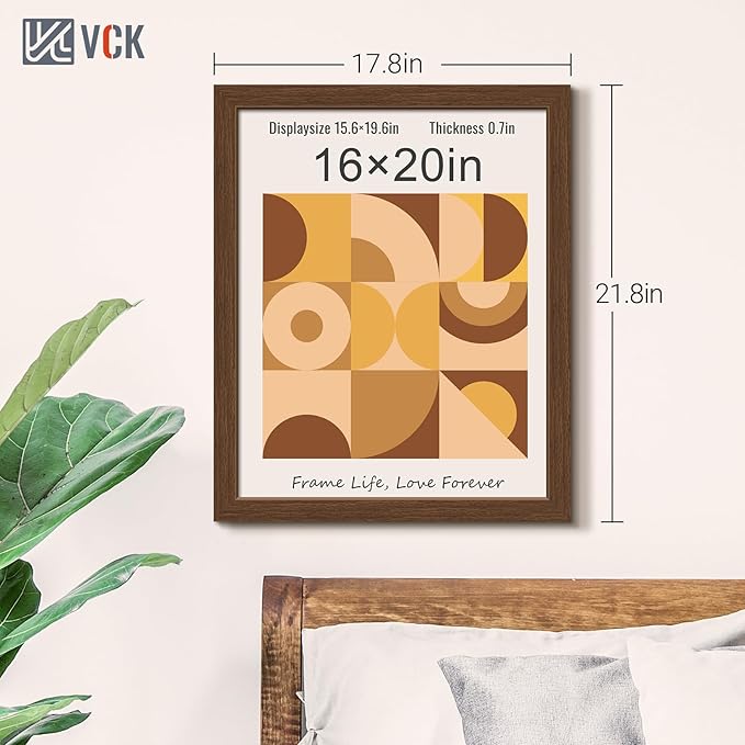 VCK 16x20 Picture Frames for Wall 3 Pack, Brown Wood Poster Frame with Exclusive Wood Grain, Wall Mounting Hanging-Ruum Studio Home