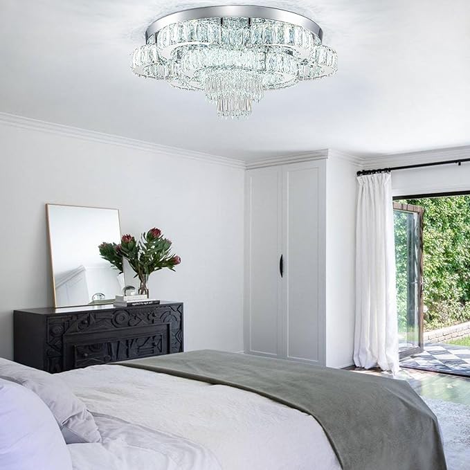 21 Inch Crystal Chandeliers with Remote Control LED Chandelier Modern Mount Flush Mount Chandelier Ceiling Light Fixtures for Bedroom Living Room Dining Room(Dimmable)-Ruum Studio Home