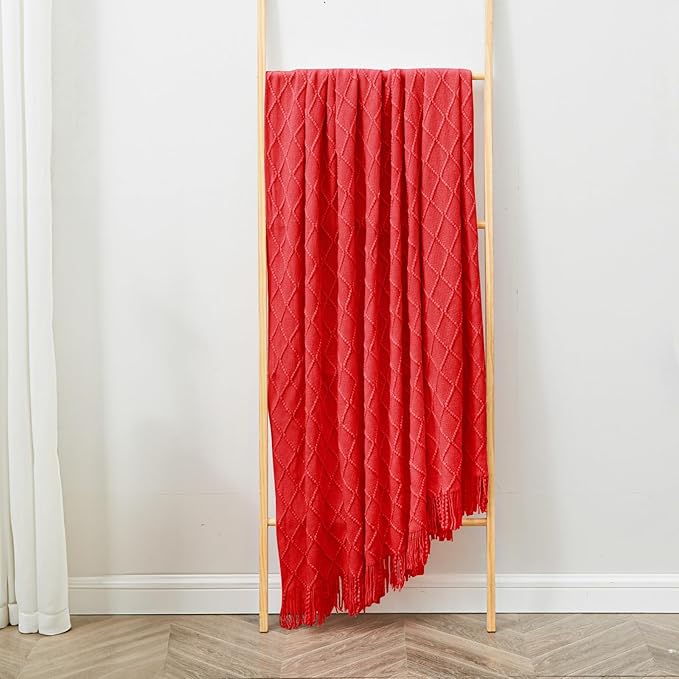 inhand Knitted Gift Throw Blankets for Couch and Bed,Valentines Day Decor Blanket for Her Him Girlfriend Wife, Red Romatic Lightweight Decorative with Tassel, Farmhouse Warm Woven for Women, 60"x80"-Ruum Studio Home