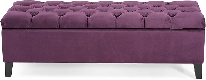 Christopher Knight Home Gloust Velvet Storage Ottoman, Upholstered Rectangular Storage Bench, Living Room Seating, Tufted BottonFoot Rest Stool for Home Office, Entryway and Bedroom, Purple-Ruum Studio Home