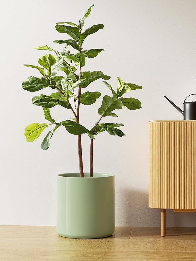 LE TAUCI 12 Inch Pots for Plants, Ceramic Large Plant Pot for Indoor Plants, Mid-Century Modern Planter Pot with Drainage Hole, Reactive Glaze Green-Ruum Studio Home