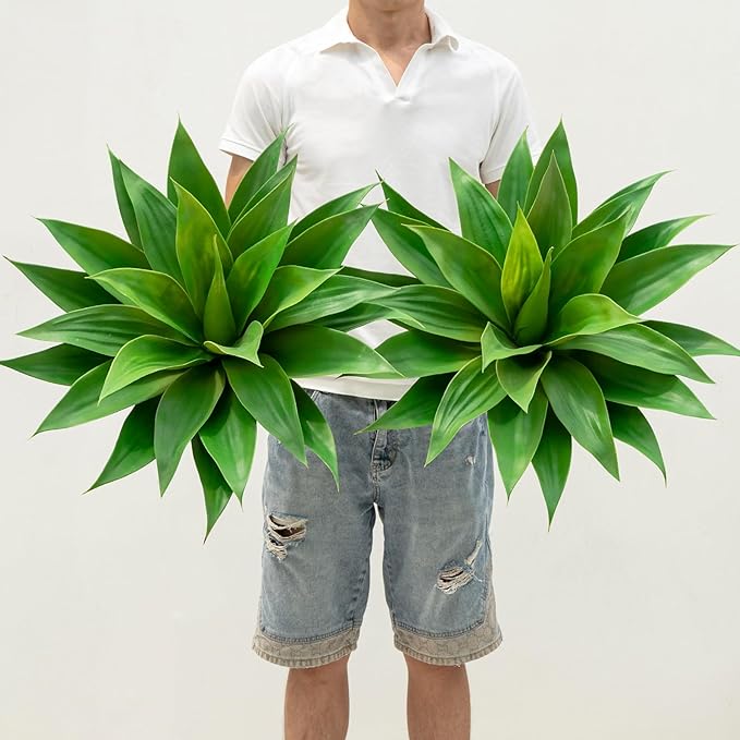 Artificial Agave Plants,Large UV Resistant Fake Agave Planters for Indoor and Outdoor Decorating Artificial Plants for Outdoors Plants(2Pack, 22")-Ruum Studio Home