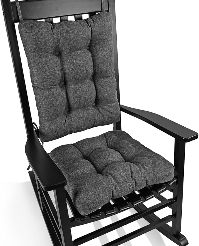 BUYUE Chair Cushion Set for Rocking Chair, Back Pillow & Seat Cushion with Ties, Original Woven Fabric Non-Slip Chair Pads for Elderly Sitting, Dark Gray-Ruum Studio Home
