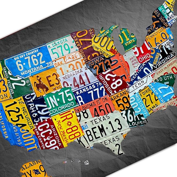 Funny Metal Tin Sign Vintage Usa Map License Plate Sign Garage Decor Map Poster License Plate Map Of The United States Usa Signs Garage Bar Home Office License Plate Decor-Ruum Studio Home