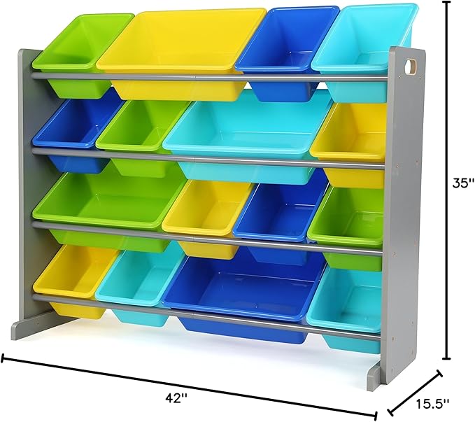 Humble Crew Supersized Toy Storage Organizer with 16 Removable Bins, Grey/Blue/Green/Yellow – Large Toy Storage for Toddlers Ideal for Kids' Rooms, Playrooms, and Nurseries - Modern Toy Bins for Kids-Ruum Studio Home