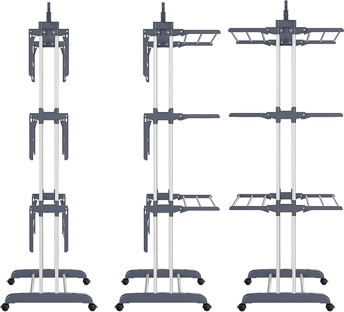 HOMIDEC Clothes Drying Rack, Oversized 4-Tier(67.7" High) Foldable Stainless Steel Drying Rack Clothing, Movable Drying Rack with 4 castors, 24 Drying Poles and 14 Hooks for Bed Linen, Clothing, Grey-Ruum Studio Home