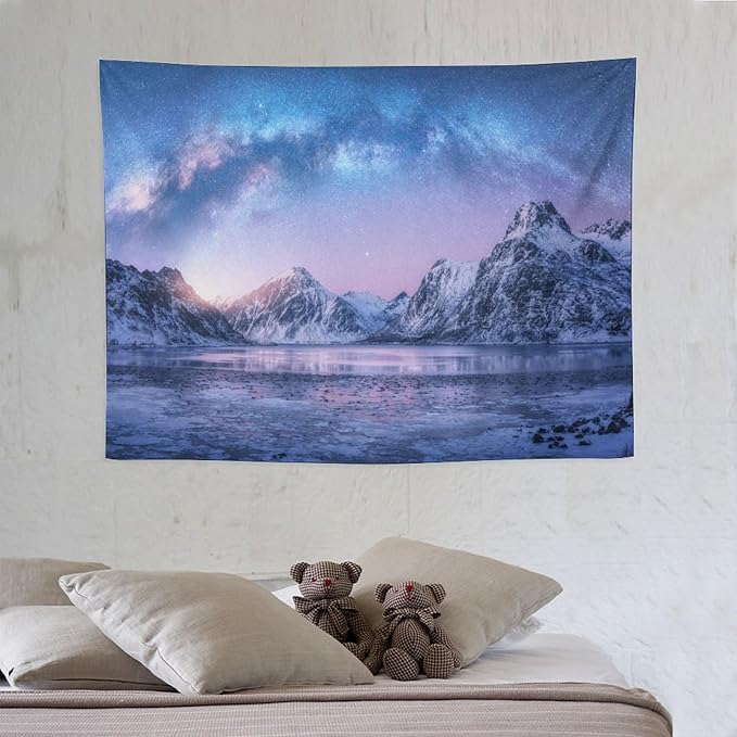 HZOHNAGO Mountain Tapestry Aurora Snow Mountain Sunset Pattern Printed Wall Tapestry Wall Hanging for Bedroom Living Room Dorm 40" W x 30" H-Ruum Studio Home
