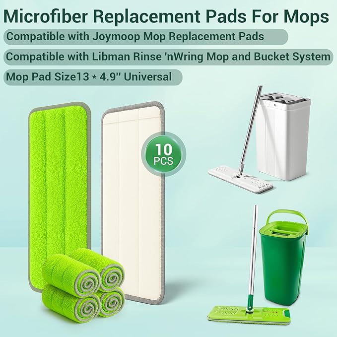 10Pcs Mop Replacement Pads,Compatible with Libman Rinse 'n Wring Mop Universal Mop Pads Mop Head Refills Washable Wet Mop,Compatible with Most 11-13” Size Mops-Ruum Studio Home