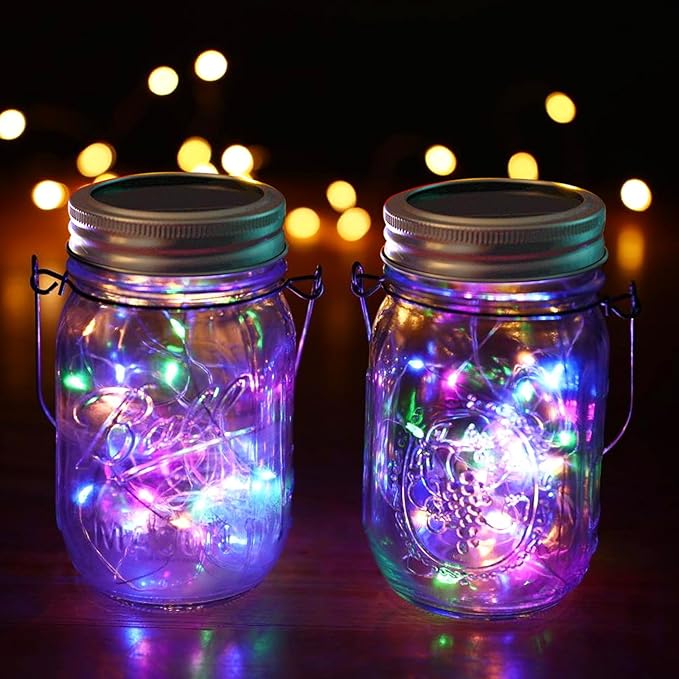Solar Mason Jar Lights [Upgraded], 12 Pack 30 LED Firefly Fairy String Lights, Waterproof Outdoor Solar Mason Jar Lid Lights with Hangers(NO JARS) for Patio Garden Yard Wedding Decoration - Multicolor-Ruum Studio Home
