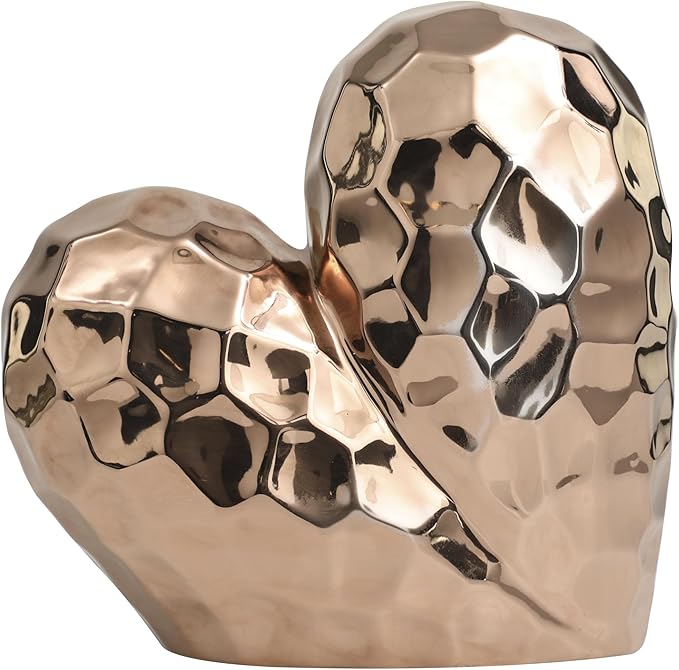Deco 79 Ceramic Heart Decorative Sculpture Dimensional Angled Origami Inspired Home Decor Statue with Faceted Exterior, Accent Figurine 12" x 6" x 11", Rose Gold-Ruum Studio Home