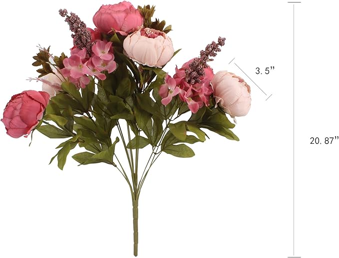Duovlo Fake Flowers Vintage Artificial Peony Silk Flowers Wedding Home Decoration,Pack of 1 (Dark Pink)-Ruum Studio Home