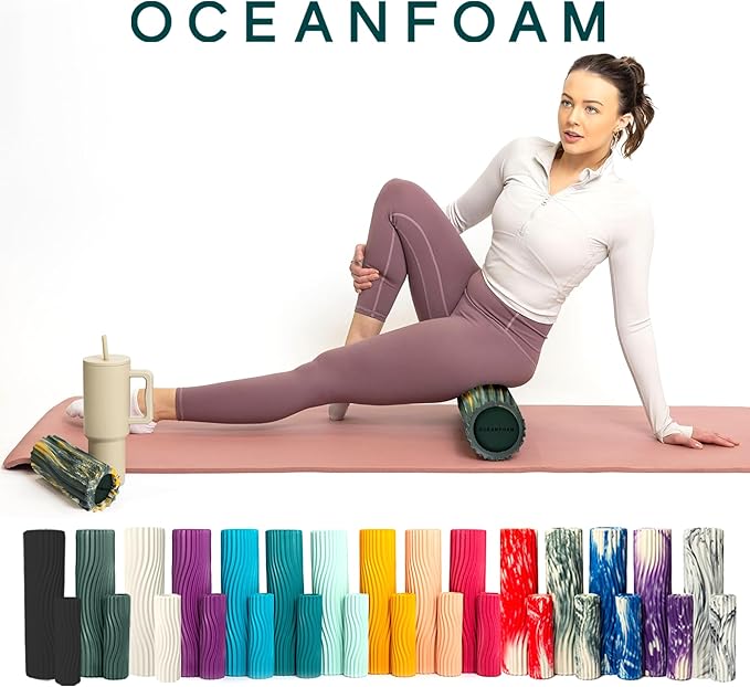 Oceanfoam Tidal Roller - Hunter, Gold & Natural Marbled - Muscle Massage Foam Roller for Back Pain & Stretching - Firm & Ergonomic Wide Wave Textured - Yoga, Athletics, Wellness - Full Size, 20" x 5"-Ruum Studio Home
