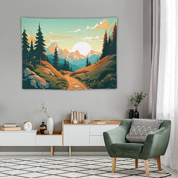 HZOHNAGO Mountain Tapestry Forest Mountain Sunrise Road Pattern Printed Wall Tapestry Wall Hanging for Bedroom Living Room Dorm 40" W x 30" H-Ruum Studio Home