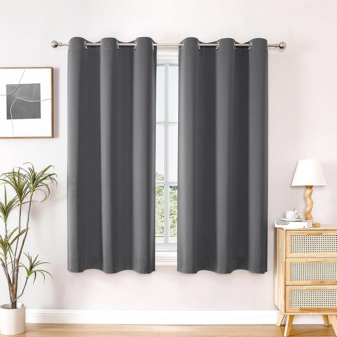 ChrisDowa Blackout Curtains 48 inches Long for Bedroom - 2 Panels Set Grommet Thermal Insulated Room Darkening Curtains for Living Room (Grey, 42 x 48 Inch)-Ruum Studio Home