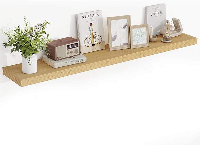 55 Inch Floating Shelves, 3D Textured Wood Grain, 55"x9.25"x1.5" Inch Deep Floating Shelves for Wall, Wooden Shelves for Bathroom, Bedroom, Living Room, Natural-Ruum Studio Home