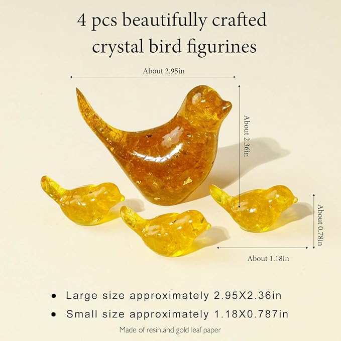 Crystal Bird Figurines, Resin Animal Statues, Miniature Decorative Gravel Birds, Home Decor (4PCS-Citrine)-Ruum Studio Home