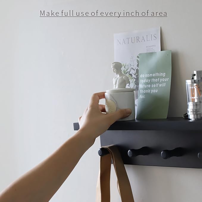 Entrance Coat Rack ，Coat Hooks, Wall-Mounted Wooden Hook Rack, Wall-Mounted Shelves are Very Suitable (Black Finish-2)-Ruum Studio Home