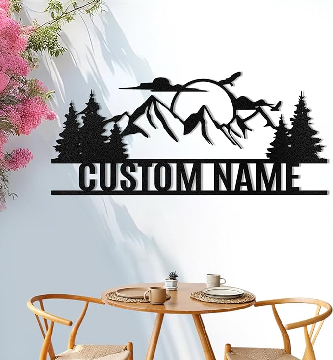 Personalized Mountain Metal Sign, Metal Mountain Wall Art Decor, Custom Family Name Sign, Custom Sign Outdoor Metal, Forest Home Decor Sign, Nature Wall Art, Cabin Decor, Housewarming Gifts-Ruum Studio Home
