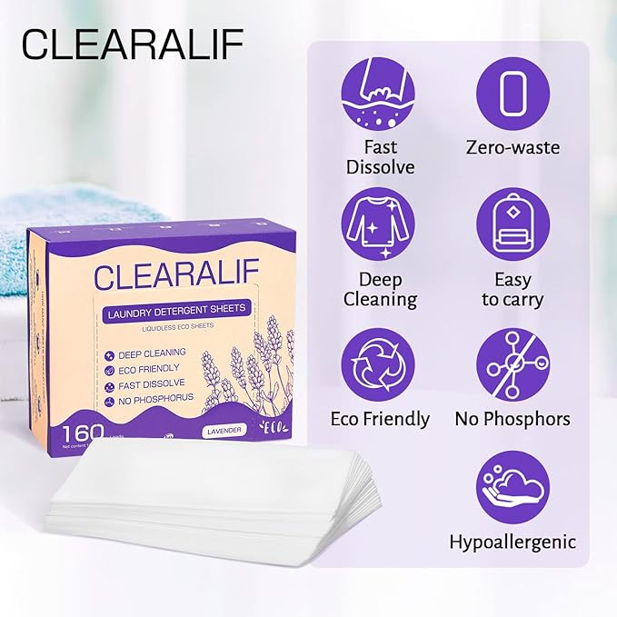 CLEARALIF Laundry Detergent Sheets 80 Sheets (Up to 160 Loads), Lavender - Great For Apartments, Dorms,Eco Friendly-Ruum Studio Home