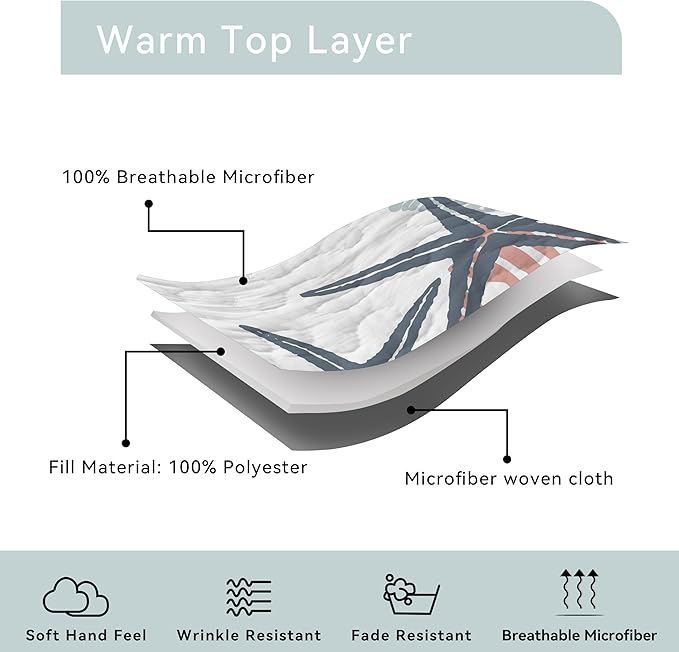 Coastal Bedding Queen Size with 2 Shams, Nautical Beach Comforter Sets Ocean Bedspreads Coastal Coverlet Summer Bedding, 90''x96''-Ruum Studio Home