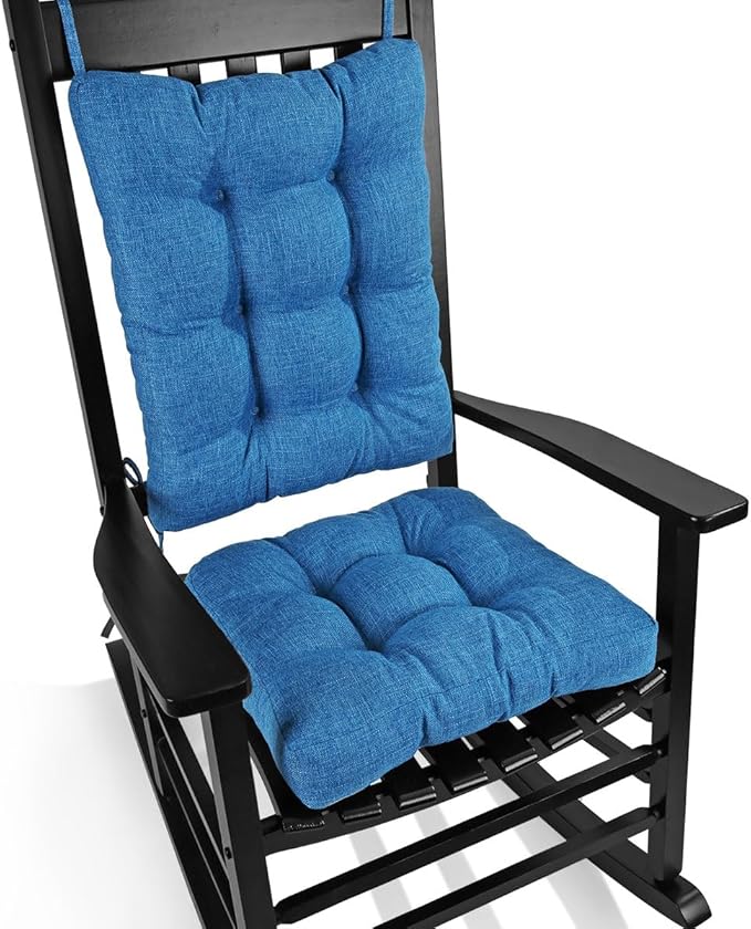 BUYUE Chair Cushion Set for Rocking Chair, Back Pillow & Seat Cushion with Ties, Original Woven Fabric Non-Slip Chair Pads for Elderly Sitting, Blue-Ruum Studio Home