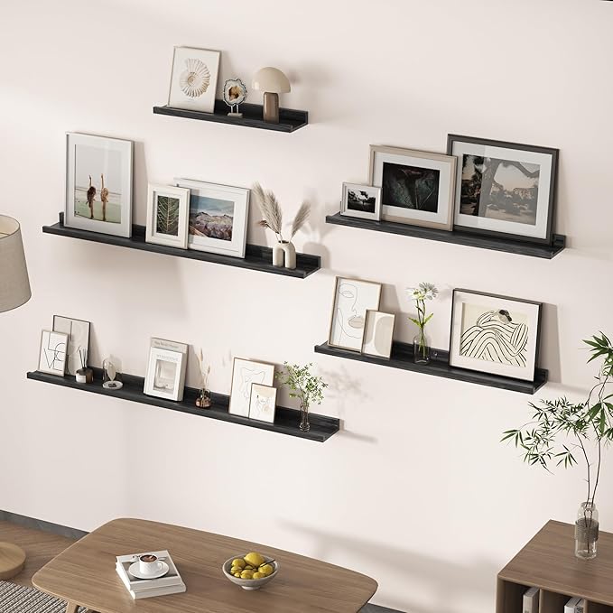 Floating Shelves for Wall, Picture Ledge Shelf 24 Inch Solid Wood Set of 2, Rustic Wall Shelves with Lip, Kids Bookshelf, Photo & Picture Live Edge Floating Shelves for Bedroom, Living Room, Kitchen-Ruum Studio Home