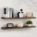 Axeman Floating Shelves for Wall, 8 Inch Deep Rustic Solid Elm Wood Wall Shelves for Storage, Wall Mounted Display Shelving with Invisible Heavy-Duty Metal Bracket, 36'' Width Set of 2, Walnut-Ruum Studio Home