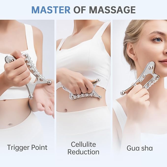 Metal Body Gua Sha Tool, 5 in 1 Muscle Scraper Tool, Lymphatic Drainage Massager for Self Care, Fascia Blaster for Cellulite, Trigger Point Massage Tools for Pain Relief-Ruum Studio Home