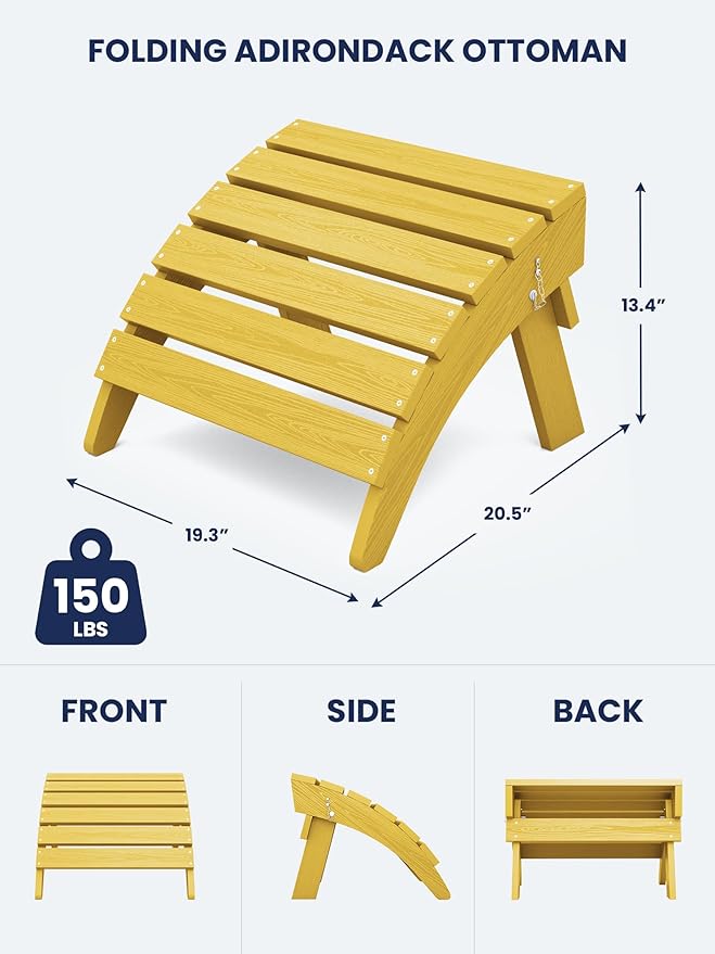 KINGYES Folding Adirondack Ottomans Set of 2 for Adirondack Chair, Yellow-Ruum Studio Home