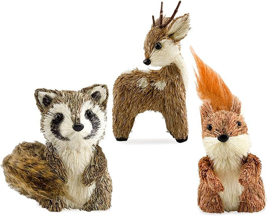 AuldHome Design Woodland Friends Figurines (Set of 3, Deer/Raccoon/Squirrel); Forest Animals Decor for Fall, Christmas, Winter and Themed Decor or Parties-Ruum Studio Home