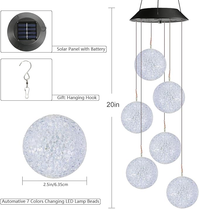 Toodour Solar Wind Chime, Color Changing Ball Wind Chimes, LED Decorative Mobile, Gifts for Mom Grandma, Waterproof Outdoor Solar Lights for Garden, Patio, Party, Yard, Window, Outdoor Decorations-Ruum Studio Home