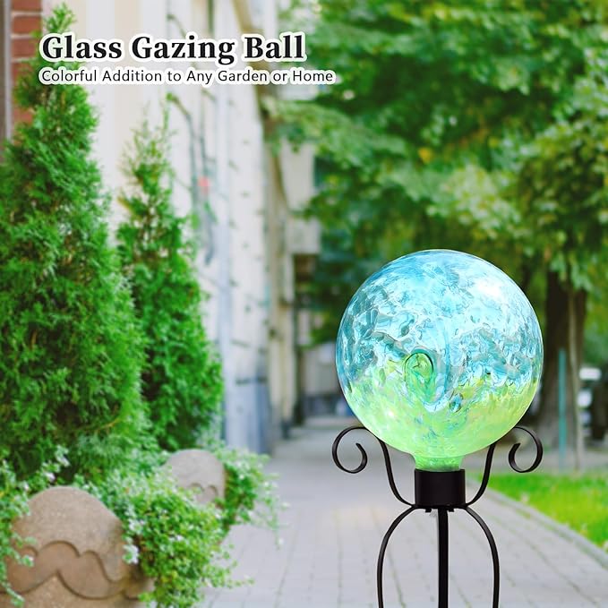 VCUTEKA Gazing Ball, Glass Gazing Balls Sphere for Garden Lawn Outdoor Ornament Yard Decorative, Blue Swirl, 10"-Ruum Studio Home