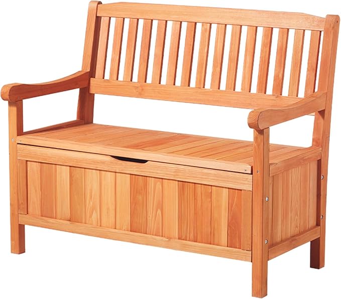 VEVOR Outdoor Storage Bench, 2-Person Wooden Storage Bench, 33 Gallons Deck Box with Side Handle, Supports up to 705 lbs, Weatherproof Outdoor Seating & Porch Decor, for Patio Garden Balcony Yard-Ruum Studio Home