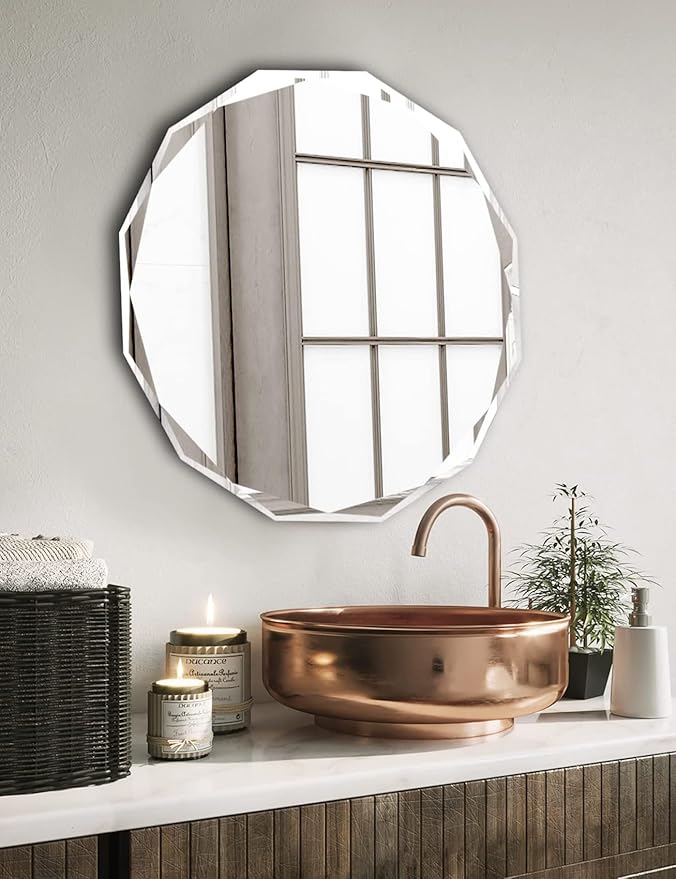 Bathroom Mirrors for Over Sink, Round Frameless Mirrors for Wall, 20x20 Inch Beveled Bathroom Mirror, Bathroom Vanity Circle Mirror for Bedroom Living Room Entryway Home Decor-Ruum Studio Home