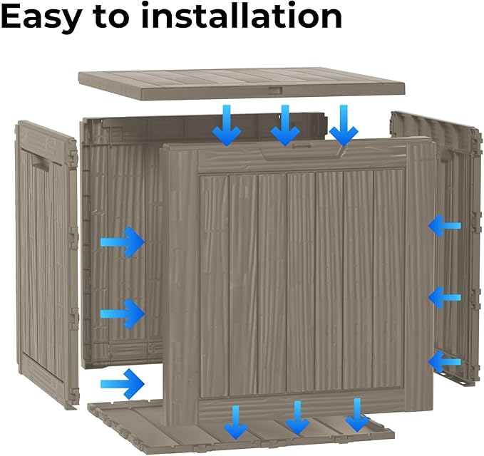35 Gallon Resin Deck Box, Waterproof Outdoor Storage Bin for Patio, Poolside, and Garden, Lockable & UV-Resistant,Grey-Ruum Studio Home