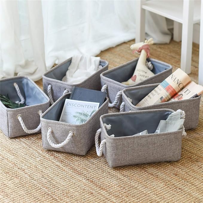 TcaFmac Basket for Organizing Cube Stgorage Bin - Small 6 Pack Fabric Storage Cubes Collapsible Baskets for Shelves with Rope, Bins for Organization Toy(Grey 12x8x5.2 inch)-Ruum Studio Home