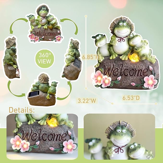 Funny Frog Statues For Garden - 7'' Mothe & Sons Solar Frog Garden Decor Frog Garden Statue For Yard Patio porch Lawn Birthday Christmas Thanksgiving Housewarming Frog Gifts For Women Mother.-Ruum Studio Home