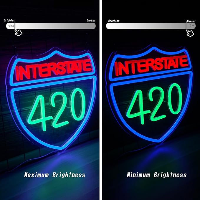 Interstate 420 Neon Sign Green Leaf Neon Signs for Wall Decor Dimmable 420 Theme Light Vintage Route Neon Light Sign for Game Room Man Cave Bar Decor Suitable Gift for Party Birthday（12.6 * 12.3inch）-Ruum Studio Home