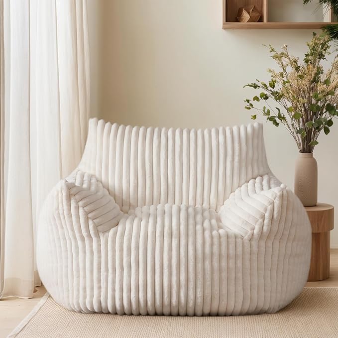 Oversized Bean Bag Chair for Adults, Giant Comfy Plush Boneless Bean Bag Couch with Filler for Kids - Reading Chair for Living Room, Bedroom & Dorm, Single Accent Chair Floor Lounger, Beige-Ruum Studio Home