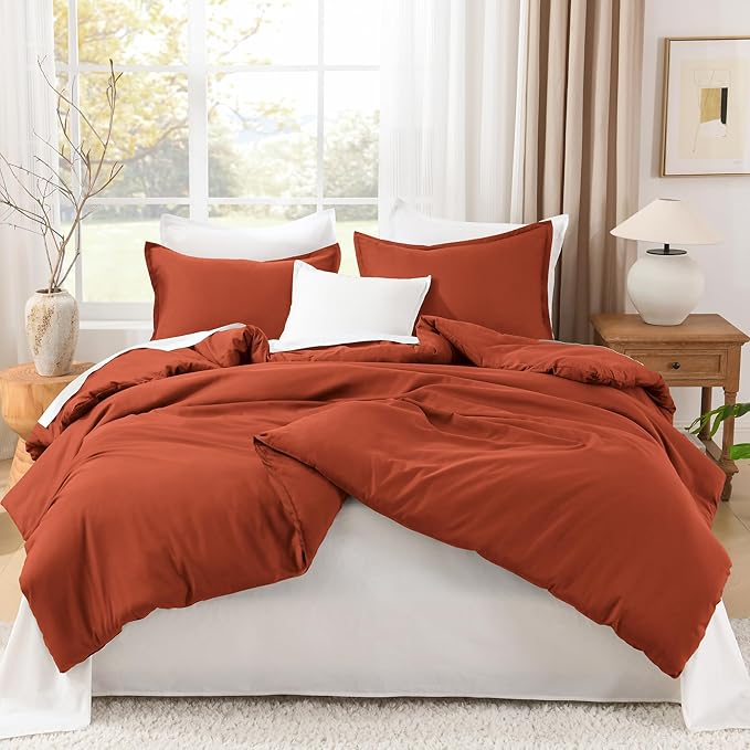 Litanika Burnt Orange California King Comforter Set - 3 Pieces Terracotta Cal King Lightweight Soft Solid Bed Comforter, Oversized Fluffy Quilt Blanket Bedding Set (104x96In, 2 Pillowcases)-Ruum Studio Home