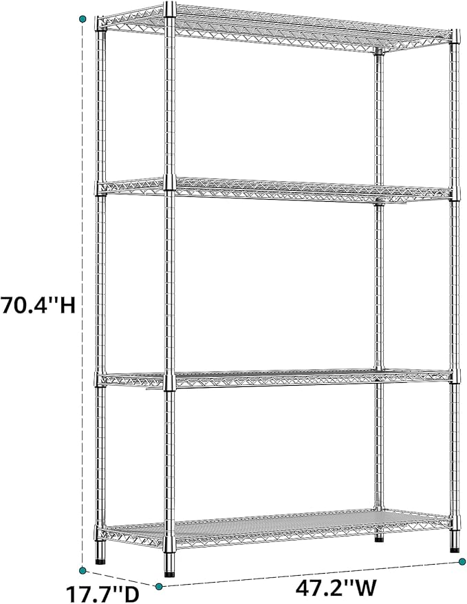 IZEUK 3400 LBS Garage Shelving Wide Storage Shelves 4 Tier Metal Shelves Heavy Duty Adjustable Utility Shelf Rack Chrome 17.7" D x 47.2" W x 70.4" H-Ruum Studio Home