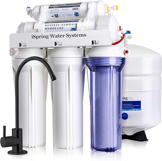 iSpring RCC7-BLK, NSF/ANSI 58 Certified, 5-Stage Reverse Osmosis System, RO Water Filter System Under Sink, Drinking Water Filter, 75 GPD, Stylish Black RO Faucet-Ruum Studio Home