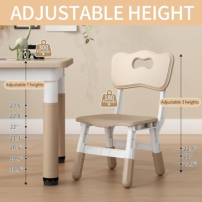 Kids Table and Chairs, Height Adjustable Childrens Table and Chair Set, Kids Tables for Age 2-8, Graffiti Desktop, Table for Kids with 2 Seats, Small Kids Table, Max 300lbs-Ruum Studio Home
